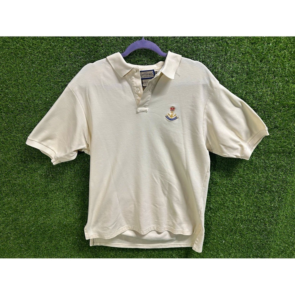 Ruff Hewn Mens White Cotton Knit Polo Shirt Embroidered Logo Short Sleeve M